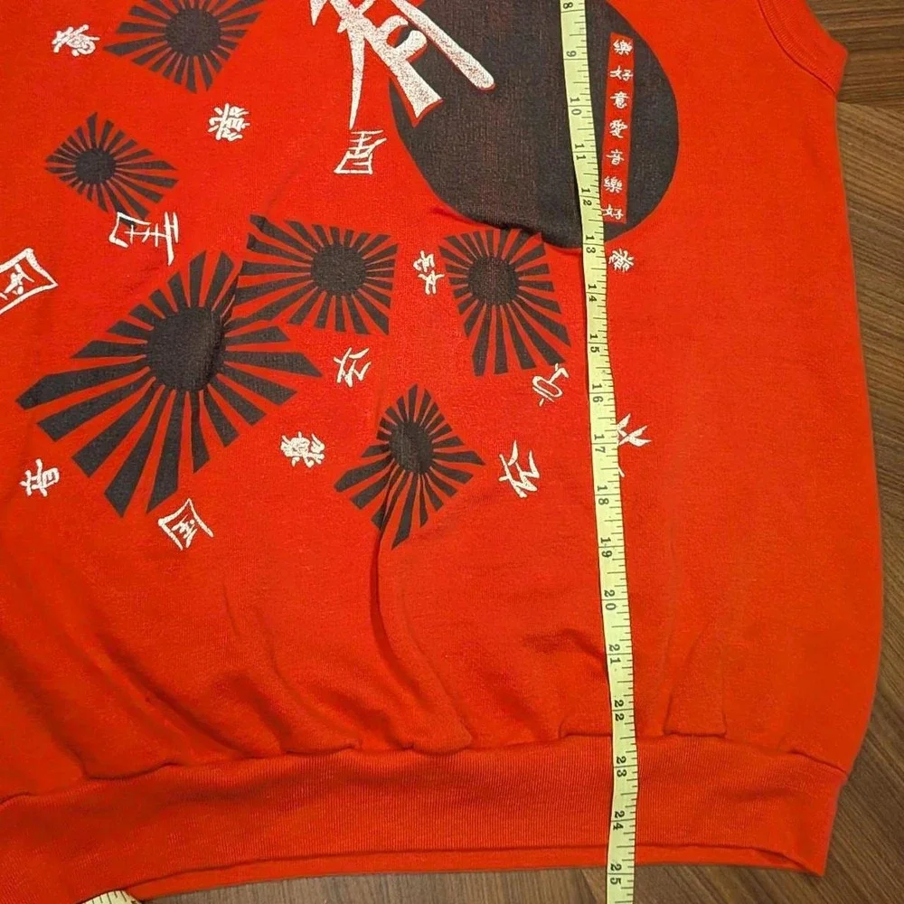 Vintage Japanese Graphic Tank Top Women Red Good Sunburst Kanji Sleeveless M
